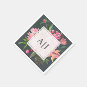 Ruby Pink Peony Floral Botanical Monogram Servet (Hoek)