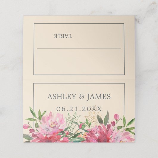 Ruby Pink Peony Floral Botanical Wedding (Buitenkant ongevouwen)