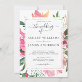 Ruby Pink Peony Floral Botanical Wedding Kaart (Voorkant)
