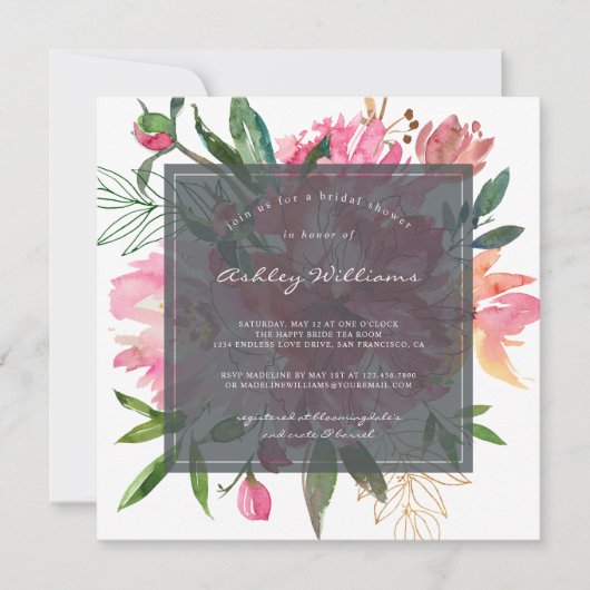 Ruby Pink Peony Floral Bridal Shower Invitation (Devant)