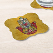 Ruby Pomegranate Heart Red Bird Hamsa Kartonnen Onderzetters (Gekanteld)