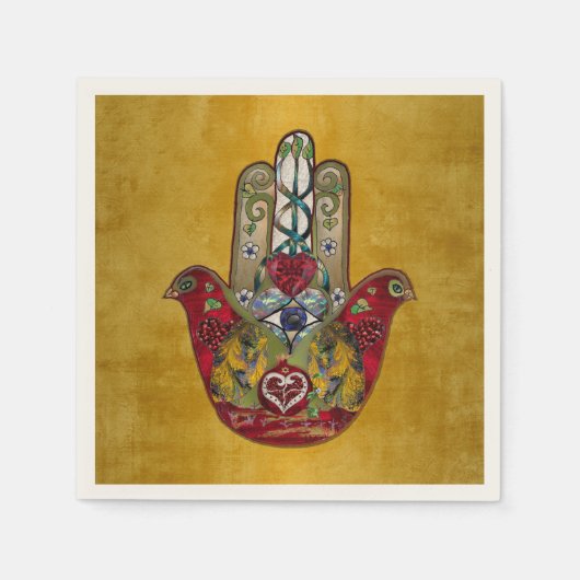Ruby Pomegranate Heart Red Bird Hamsa Servet (Voorkant)