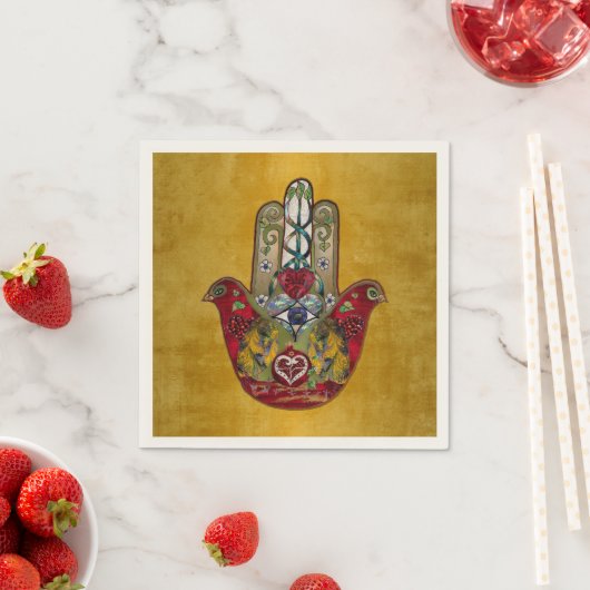 Ruby Pomegranate Heart Red Bird Hamsa Servet (Insitu)
