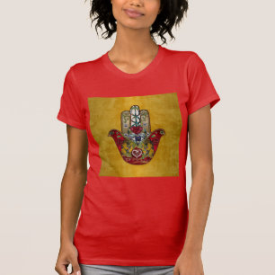 Ruby Pomegranate Heart Red Bird Hamsa T-shirt