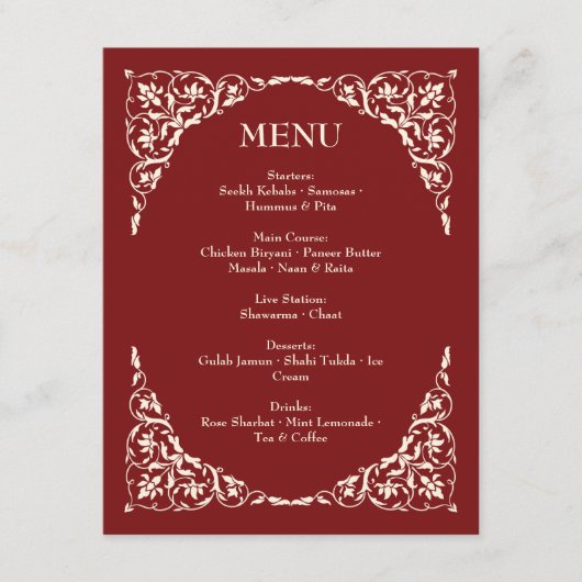Ruby Radiance Deep Red and Cream Wedding Menu (Voorkant)
