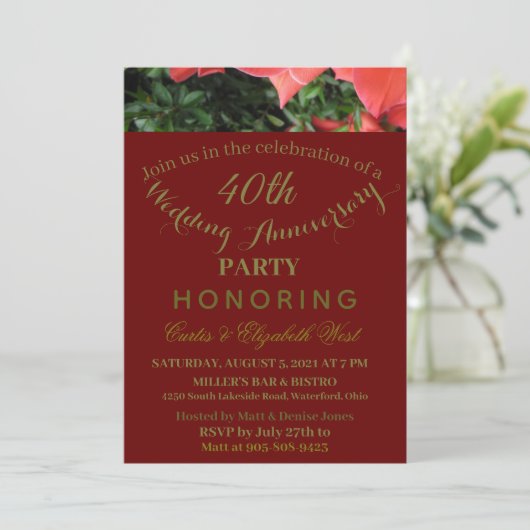 Ruby Red 40th Mariage Anniversary Invitation (Debout devant)