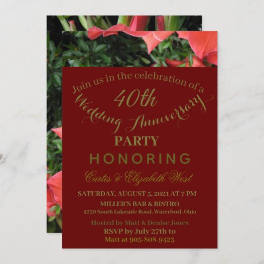 Ruby Red 40th Mariage Anniversary Invitation (Devant / Derrière)