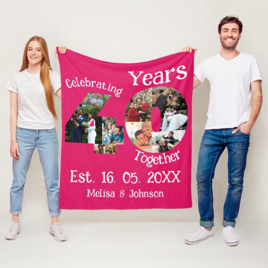 Ruby Red 40th Wedding Jubileum 11 Foto Collage Fleece Deken (In situ)