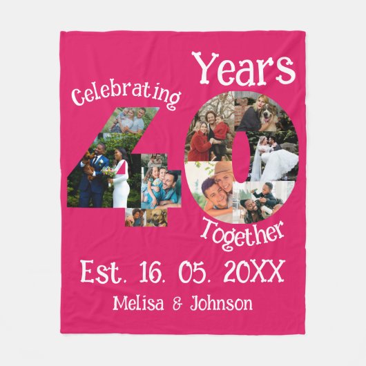 Ruby Red 40th Wedding Jubileum 11 Foto Collage Fleece Deken (Voorkant)