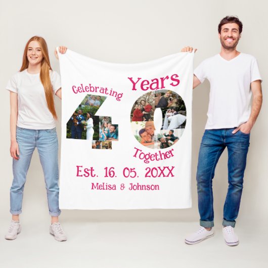 Ruby Red 40th Wedding Jubileum 11 Foto Collage Fleece Deken (In situ)