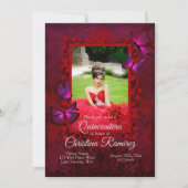 Ruby Red, Antiek Butterfly Quinceanera Invitation Kaart (Voorkant)