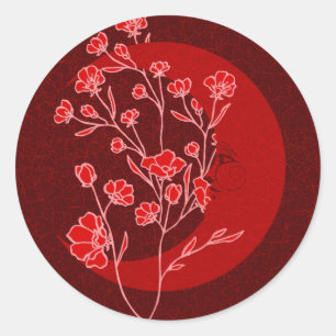 Ruby Red Art Nouveau Moon & Flowers Ronde Sticker