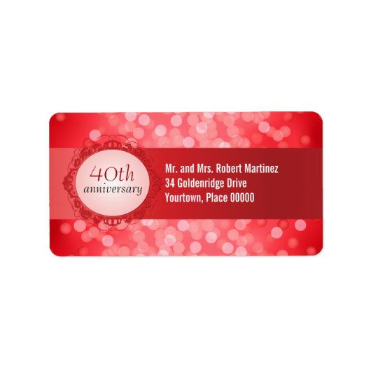Ruby Red Bokeh 40e Jubileum Adreslabel Etiket (Voorkant)