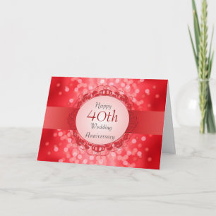 Ruby Red Bokeh 40th Anniversary Kaart
