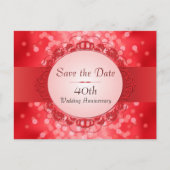 Ruby Red Bokeh Bewaar de datum 40e Jubileum Aankondigingskaart (Voorkant)