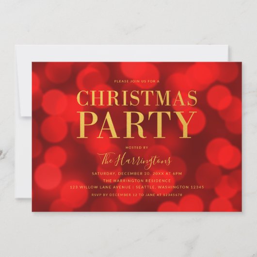 Ruby Red Bokeh Lights Faux Gold Kerstfeest Kaart (Voorkant)