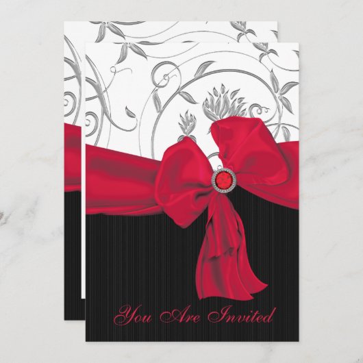 Ruby Red Bow Wedding Rehearsal Dinner Uitnodiging (Voorkant / Achterkant)