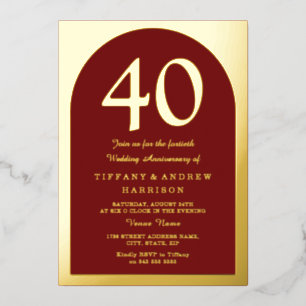 Ruby Red Burgundy 40th Wedding Jubileum Gold Folie Uitnodiging
