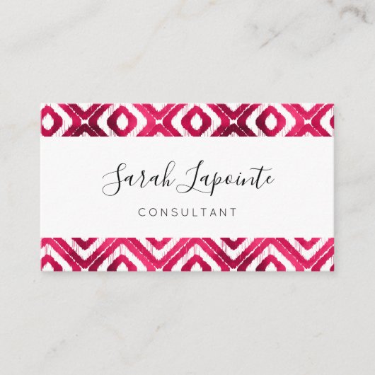 Ruby Red Chic & Elegant Ikat Pattern Visitekaartje (Voorkant)