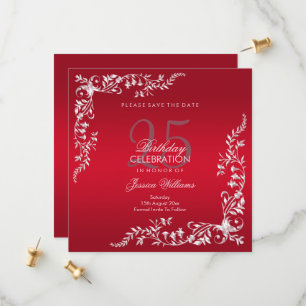 Ruby Red Decoration 25th Birthday Save The Date