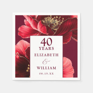 Ruby Red Elegant Floral 40e Jubileum Servet