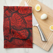 Ruby Red en Black Dahlia Floral Theedoek (Quarter Fold)