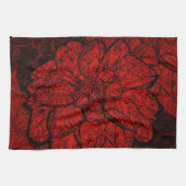 Ruby Red en Black Dahlia Floral Theedoek (Horizontaal)
