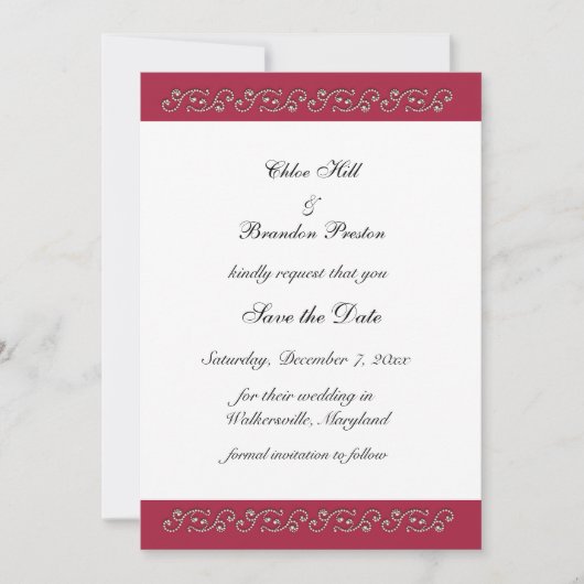 Ruby Red en Pearls Save the Date (Voorkant)