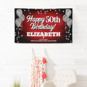 Ruby Red en Silver Happy Birthday Banner (Insitu)