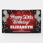 Ruby Red en Silver Happy Birthday Banner (Horizontaal)