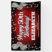 Ruby Red en Silver Happy Birthday Banner (Verticaal)