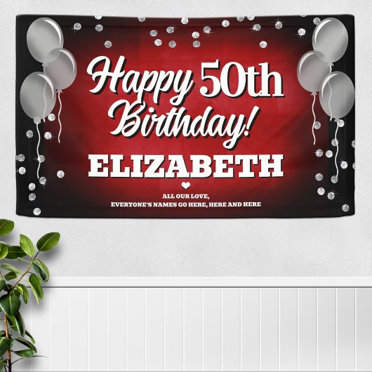 Ruby Red en Silver Happy Birthday Banner
