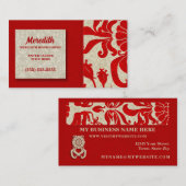 Ruby Red en Taupe Damask Visitekaartje (Voorkant / Achterkant)
