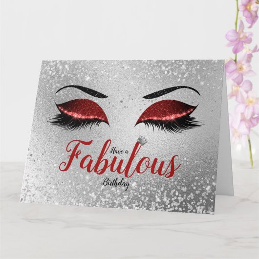 Ruby Red Fabulous Glitter Eyes Large Birthday Kaar Kaart (Orchidee)