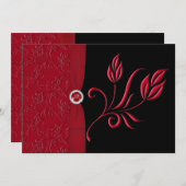 Ruby Red, Faire-part de mariage Floral noir (Devant / Derrière)
