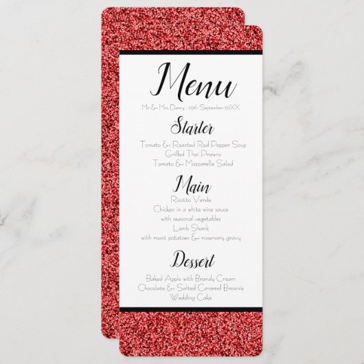 Ruby Red Faux Glitter Menu Kaart (Voorkant / Achterkant)