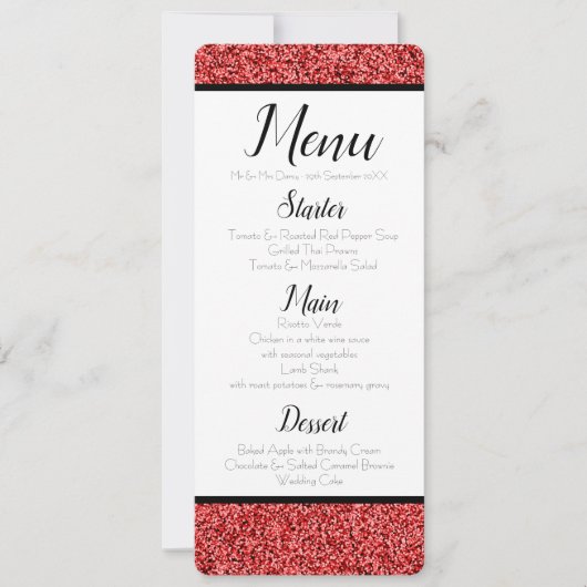 Ruby Red Faux Glitter Menu Kaart (Voorkant)