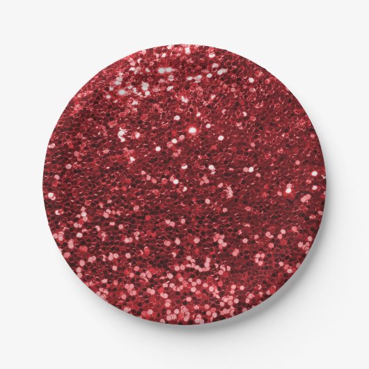Ruby Red Faux Glitter Sparkle Print Papieren Bordje (Voorkant)