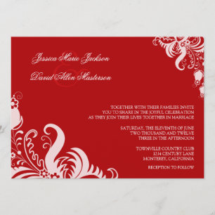 Ruby Red Floral Accent Wedding Invitation Kaart