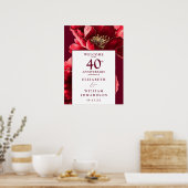 Ruby Red Floral Affiche de bienvenue du 40e annive (Cuisine)
