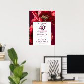 Ruby Red Floral Affiche de bienvenue du 40e annive (Bureau à domicile)