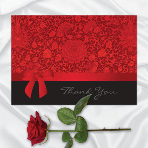 Ruby Red Floral Brocade Wedding Bedankkaart