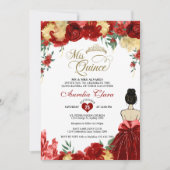 Ruby Red Floral Prinses Mis Quince Quinceañera Kaart (Voorkant)