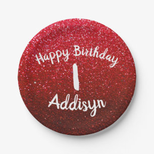 Ruby Red Glitter Metallic Ombre Birthday Sparkles Papieren Bordje