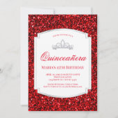 Ruby Red Glitter Quinceañera Uitnodigingen (Voorkant)