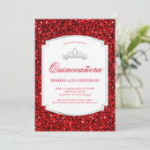 Ruby Red Glitter Quinceañera Uitnodigingen (Staand voorkant)