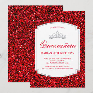 Ruby Red Glitter Quinceañera Uitnodigingen