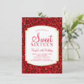 Ruby Red Glitter Sweet 16 Uitnodigingen (Staand voorkant)