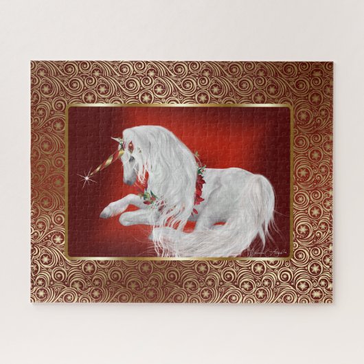 Ruby Red Gold Fantasy Holiday Unicorn Legpuzzel (Horizontaal)