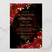 Ruby Red Gold Roos Quinceanera Folie Uitnodiging (Achterkant)